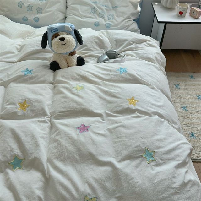 Li Meng Blue Sweet Star Cute Washed Cotton Four Y-Piece Set Full Cotton Bed Sheet Quilt Cover Bedding