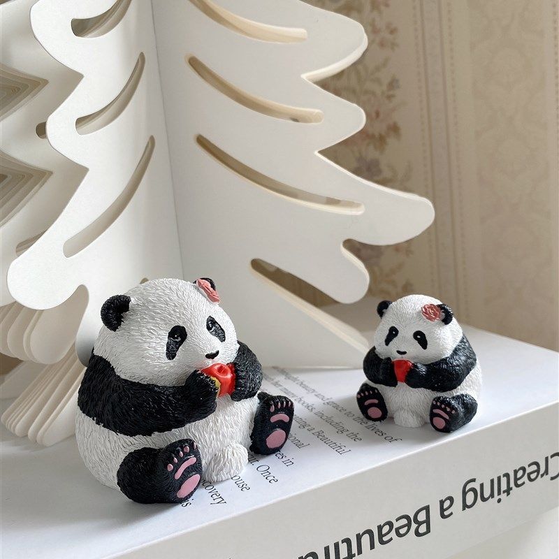 创意熊猫花花摆件汽车内饰品手办三八妇女节礼物出国送老外伴手礼