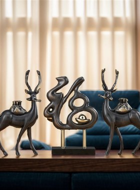 高端档次中式家居装饰工艺品电视柜酒架创意大号招财铜福财鹿摆件