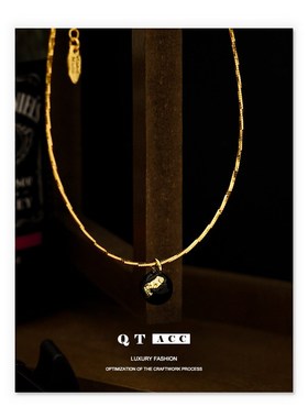 高保色真空电镀真金 法式复古w风黑色滴油吊坠毛衣链ins秋冬项链