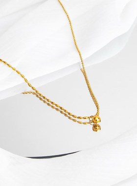 钛钢不掉色圆珠金豆项链女轻奢小众设I计高级感设计米粒波珠链女