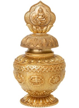 铜黄财神宝瓶慧宝藏式家居摆件扎吉拉姆西藏家用莲花座财神宝瓶