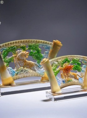 琉璃老虎屏风摆件家居饰品客厅办公室书柜摆件高档礼品水晶工艺品