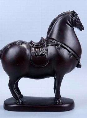 铁圈礼业木雕唐马摆件客厅家居饰品实F木雕刻装饰木头马办公室礼