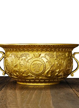 大厂新款黄铜聚宝盆摆件铜香炉家居店铺开业礼品如意铜盆
