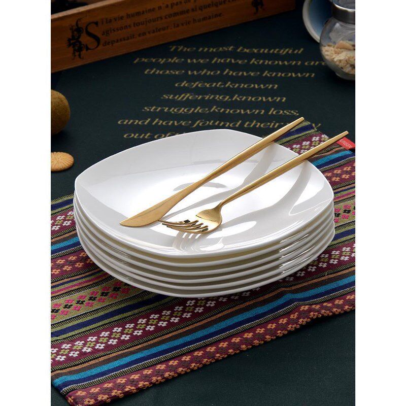 纯白盘子10只装骨瓷盘家用菜盘陶瓷碟子早餐盘四方形牛排盘子平盘,淘宝优惠券,粉丝福利购,淘宝优惠卷