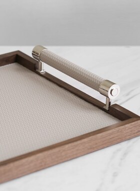 现代简约胡桃木几何托盘摆件样板间售楼处收纳盘客厅卧室软装饰品