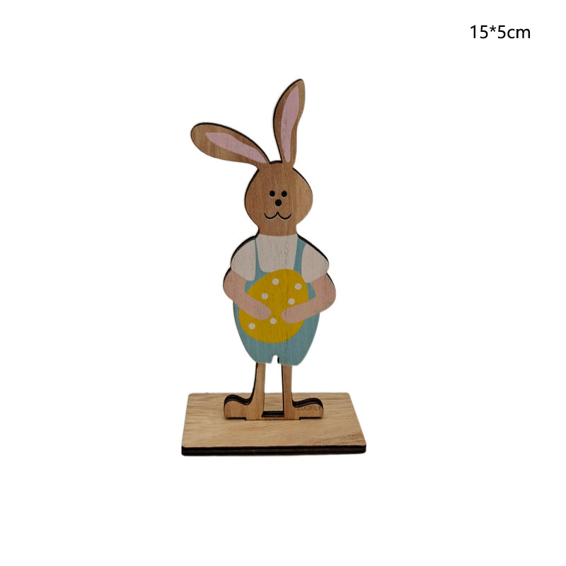 极速Painted Wooden Easter Bunny Desktop Ornaments Rabbits De-图2