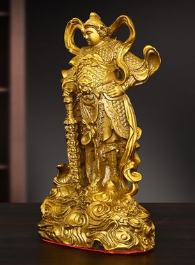 黄铜关公韦陀伽蓝菩萨神像摆件家用客厅供奉韦驮关公左右护法财神