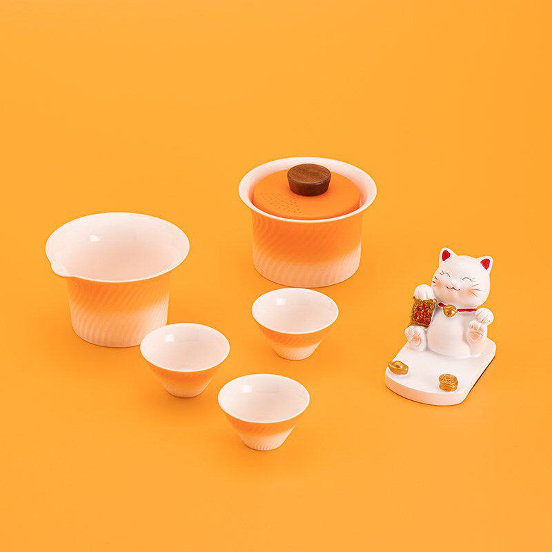Gradient color convenient travel tea set quick one pot three cups outdoor camping tea set tea set custom logo