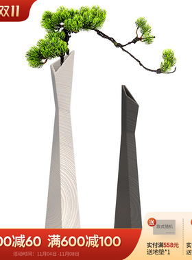 新中式入户玄关装饰摆饰迎客松绿植高级感落地花瓶家居柜子艺术品