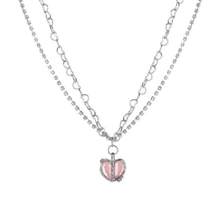 速发Ins Peach heart necklace women 桃心项链分裂爱心微镶锆石 - 图3