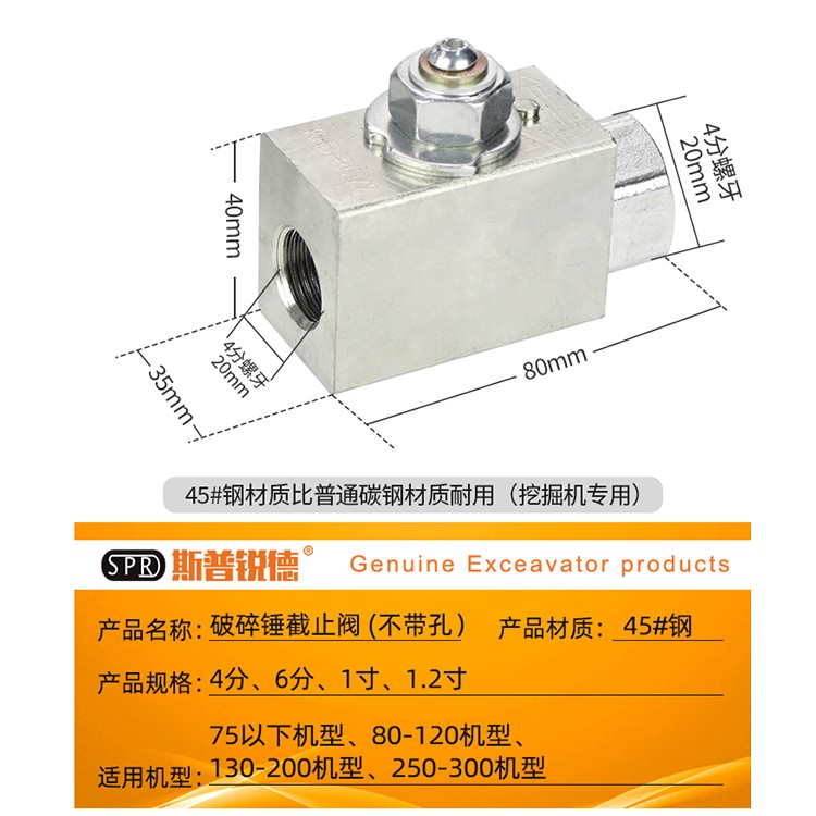 挖掘机破碎锤截止阀管路开关60 75大小炮锤头小臂油管带孔球阀门