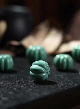 热卖天然原石矿湖北原矿伴生绿松石高瓷料雕刻南瓜珠多宝文玩顶珠