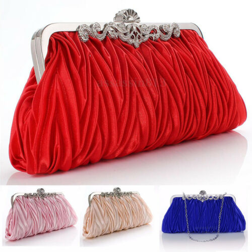 推荐Women Lady Satin Crystal Bridal Handbag Clutch Party Wed - 图0