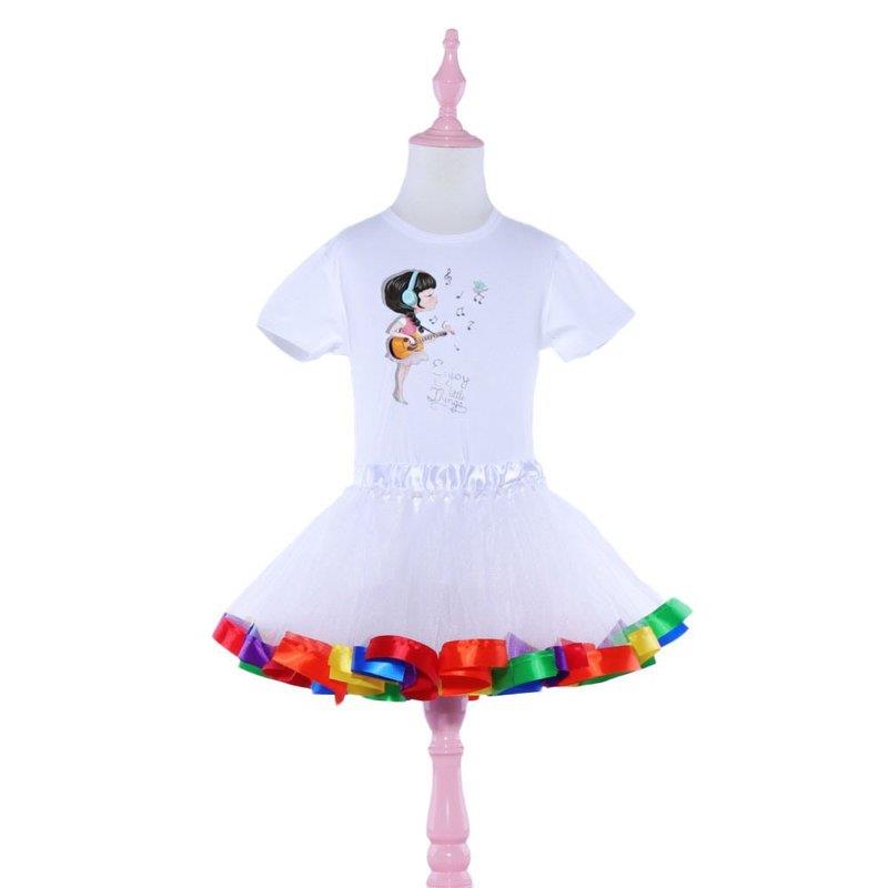 速发2020 Girl Half Skirt White Top Rainbow Skirt Set Festiva - 图0