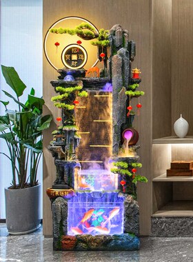 客厅高山流水摆件循环水生财假山鱼缸装饰风水轮公司开业落地招财