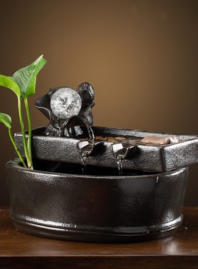 陶瓷流水摆件客厅招财假山鱼缸办公室简约小循环水景创意家居饰品