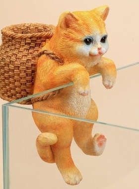 小猫咪鱼缸悬浮摆件微景观造景装饰品躲避屋漂浮挂件可爱创意家居