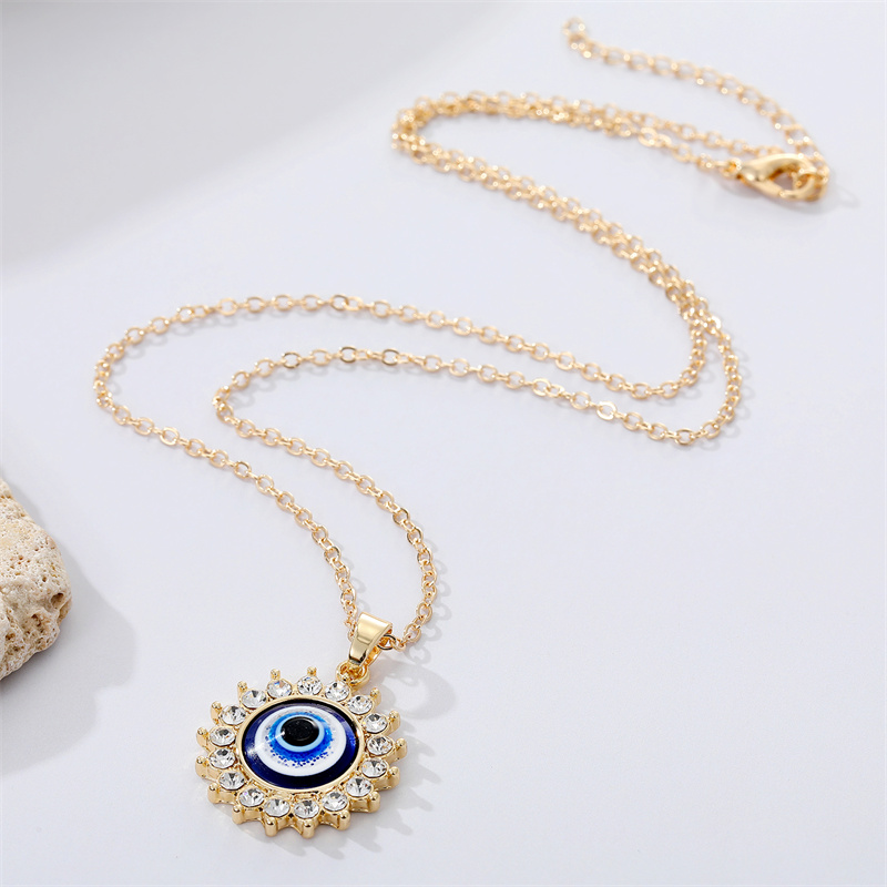 新品1pc Bling Sun Flower Evil Eye Necklace For Women Gift Sh-图3