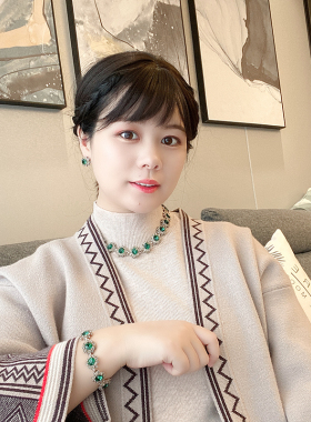 水晶项链女短款水晶满钻超闪x网红首饰手链耳钉套装气质装饰配饰