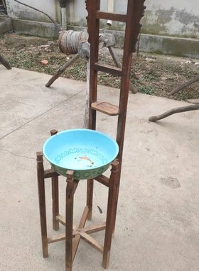 民俗老物件老洗脸盆架老脸盆x架子民间老旧货婚庆喜事用具怀旧收