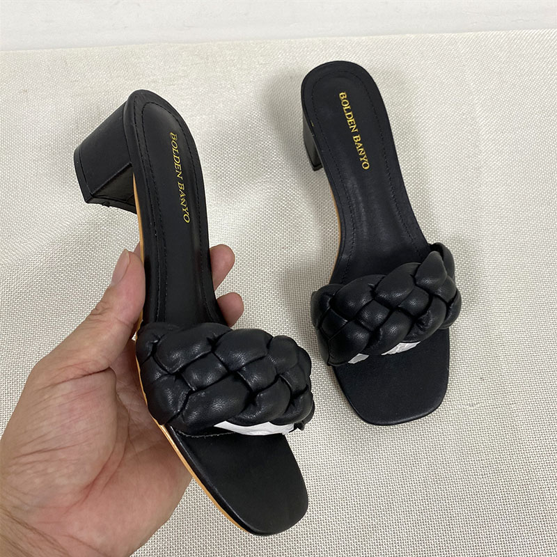 速发Summer Solid Weave Women Square Heel Sandal 2021 Fashion - 图0