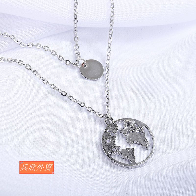 速发Fashion Personality wafer pendant double necklace orname - 图2