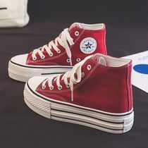 Star Thick Bottom High Bunch Shoes Women n2023 Spring Red 100 Lapped Heightening small white shoes Helped Pine pastry shoes in small white shoes 