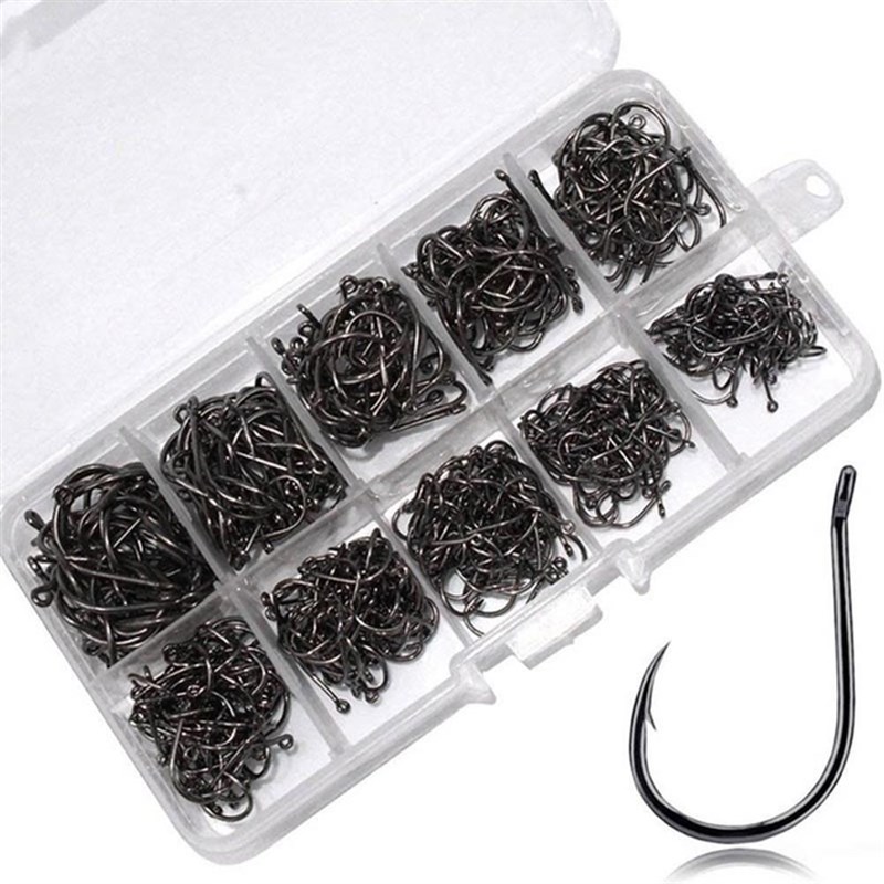 100pcs Fishing Hooks Set Carbon Steel Single Circle Fishhook-图0