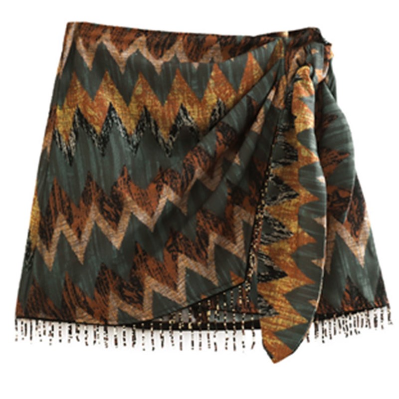 推荐Zevity Women Vintage Geometric Print Knotted Mini Sarong - 图0