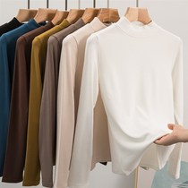 Spring and autumn new thickened Develed long sleeve T-shirt woman Skinder and half high collar bottom shirt pure color 100 lap blouses