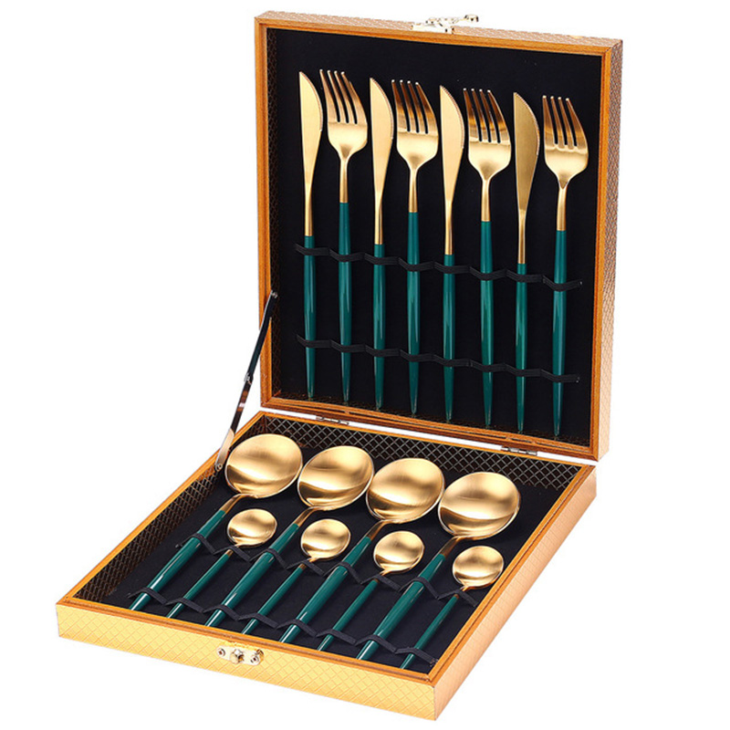 Wooden Gift Box Cutlery Tableware Covered Golden tSYaielnss - 图0