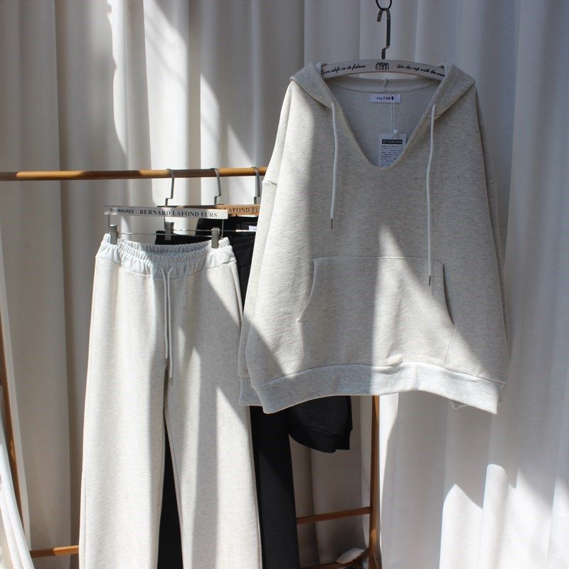 2023秋装连帽卫衣新款韩版宽松黑色显瘦长袖套头女卫衣卫裤套装潮,淘宝优惠券,粉丝福利购,淘宝优惠卷