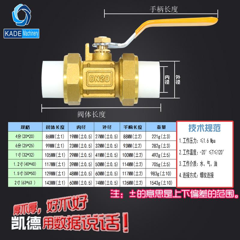 新品全铜PPR水管管件配件PPR双头活接铜球阀热熔L管阀门DN20 25 3 - 图1