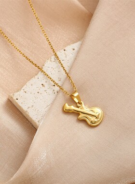 时尚网红个性钛钢项链轻奢高级小提琴吊坠跨境Q饰品百搭锁骨链男