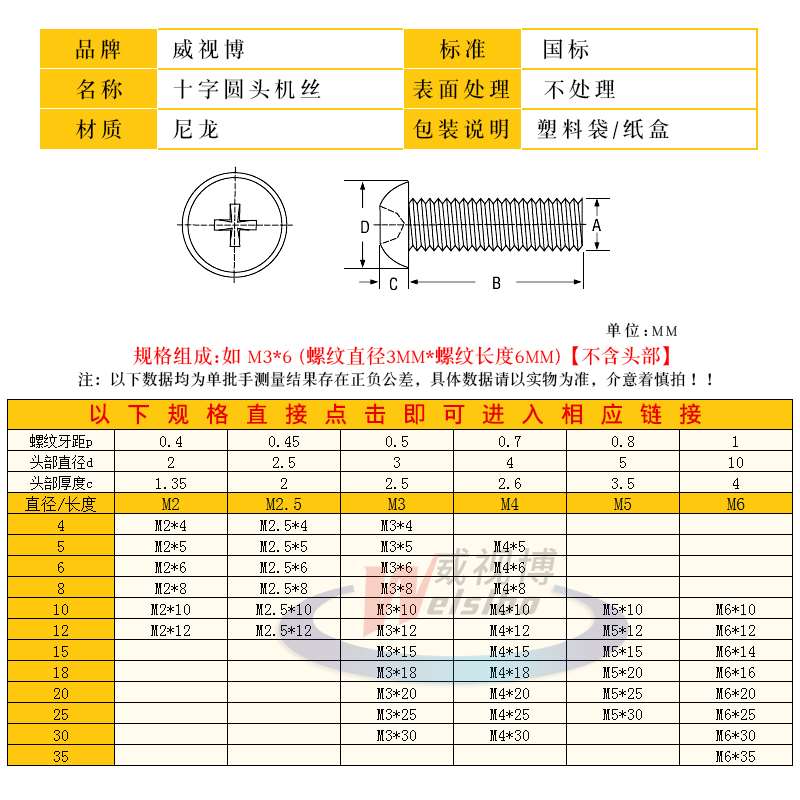 Round Heead cro s nylon screw coiPlde hairsnylon machine wir - 图2