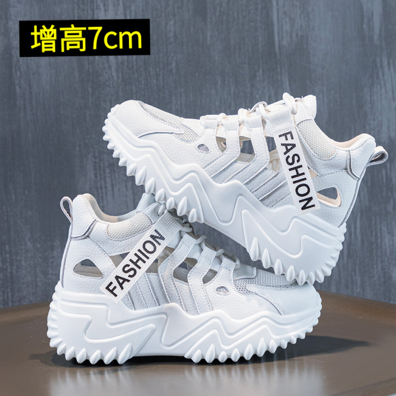 夏天鞋子女2023n新款夏季增高老爹鞋女款厚底运动休闲凉鞋夏款透 - 图0