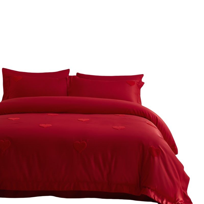 中式爱心结婚四件套大红色床单被套婚庆床上用品婚房喜被,淘宝优惠券,粉丝福利购,淘宝优惠卷