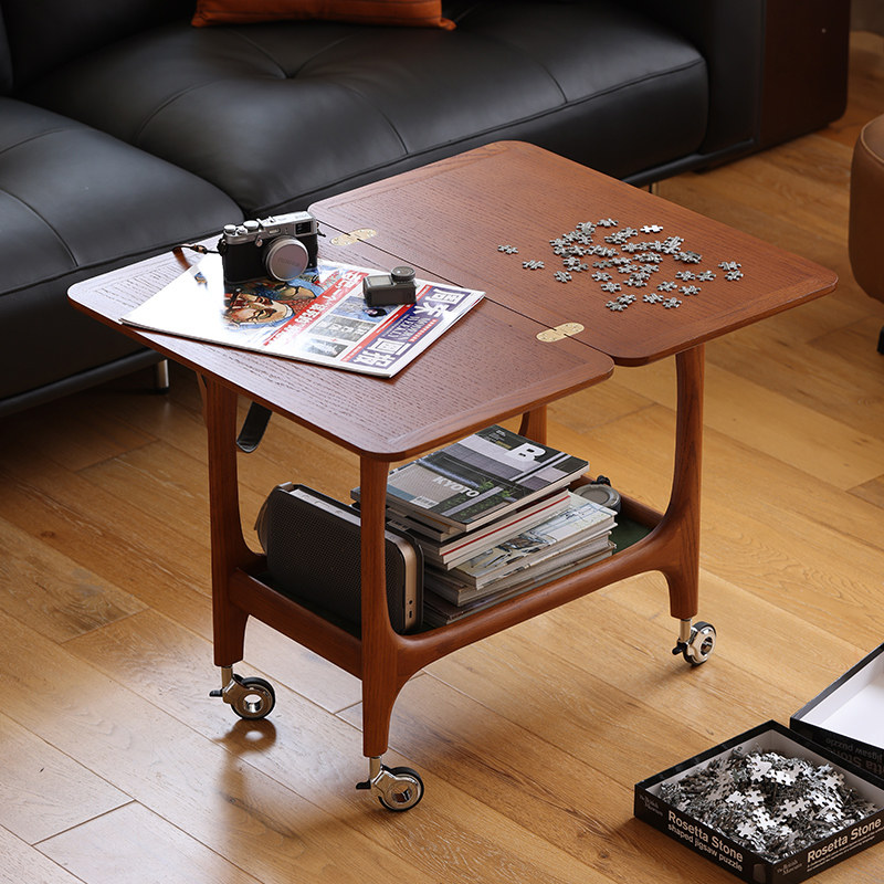 中古实木茶几多功能移动边几客厅家用小户型橡木实木推车折叠桌面,淘宝优惠券,粉丝福利购,淘宝优惠卷