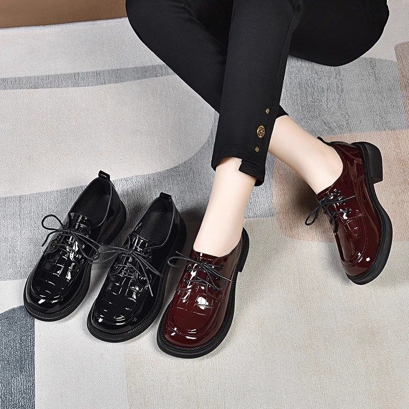 春秋深口单鞋女2024秋冬新款平底英伦风系带软皮鞋漆皮百搭小皮鞋,淘宝优惠券,粉丝福利购,淘宝优惠卷