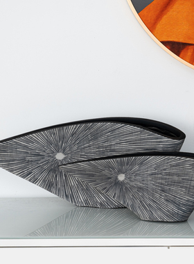 现代创意艺术软装盆p景花艺复古扇形插花套装酒店售楼处前台摆设