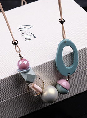 2021年新款潮布艺民族风衬衣装饰项链夸张毛衣链女夏小裙子配饰品