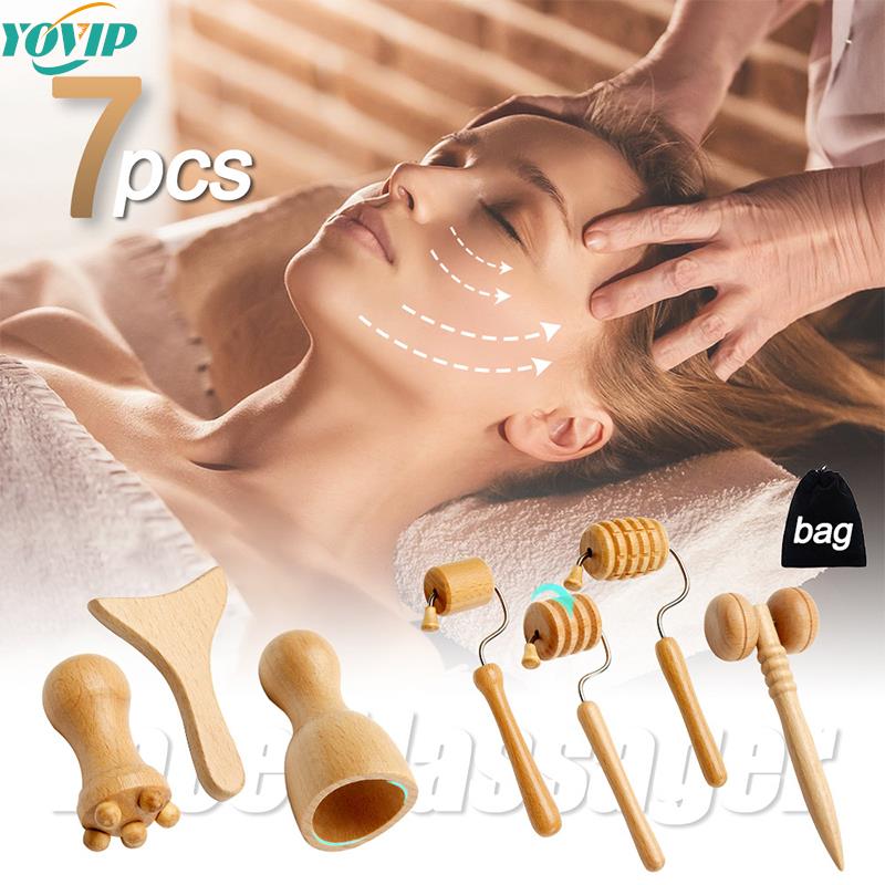 1Pc7Pcs FacialcMassager vWooden  a e GuaFSha Tools Wood Ther - 图0