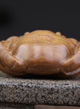 木螃蟹文玩手把件雕刻工艺品实木复古I怀旧客厅招财摆件八方来财