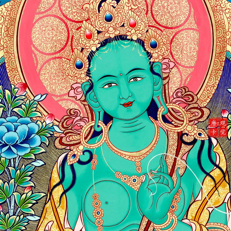 绿度母唐卡藏族西藏热qfQC66H6尼泊尔手绘高贡清复客厅玄关书制房 - 图0