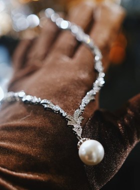 法式主婚纱新娘婚礼珍珠一字肩礼服项链轻奢小众设计高级感晚宴女