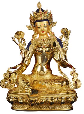 藏传绿度母铜像 国产黄铜鎏金家居供奉摆件 5寸7寸1尺可选