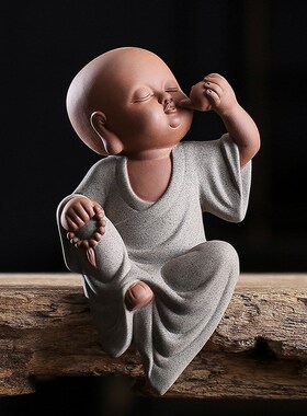 新中式创意可爱禅意小和尚小沙弥家居装饰品客厅卧室书房书柜摆件