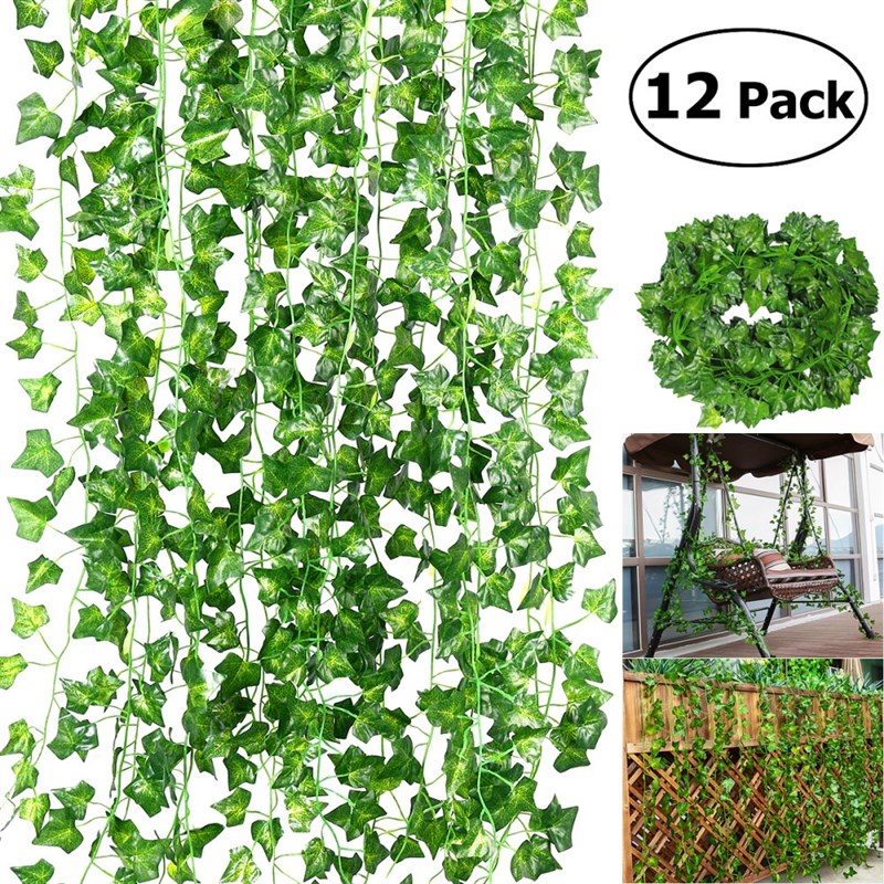 12pCs cArtiFiCiAl Vines  FAke Creeper Green iVy WreAtH  HAnG - 图0